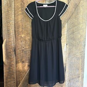 Loft midi dress black with gray trim  size 8